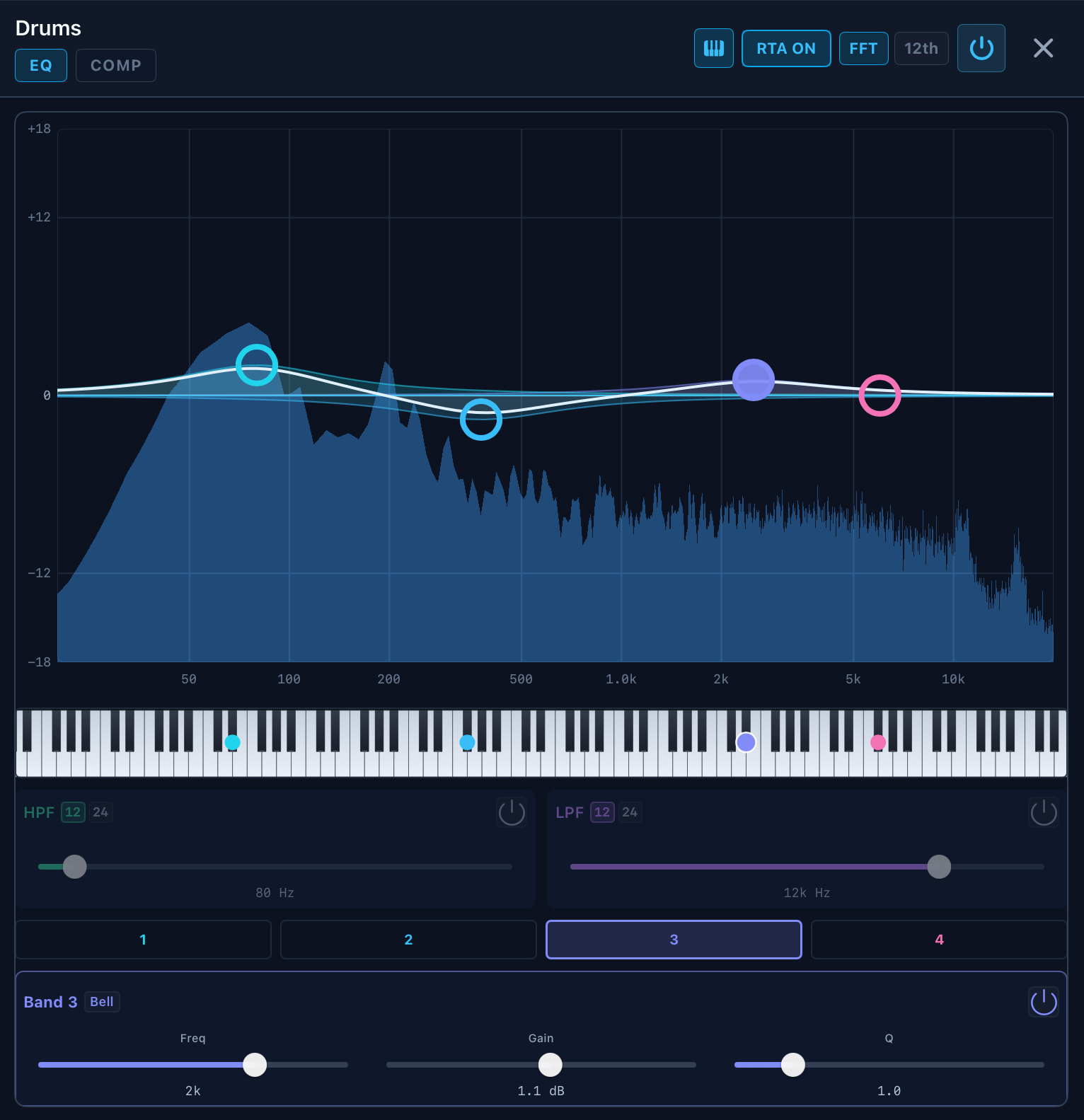 EQ overlay on a mixer strip in BackTrackR